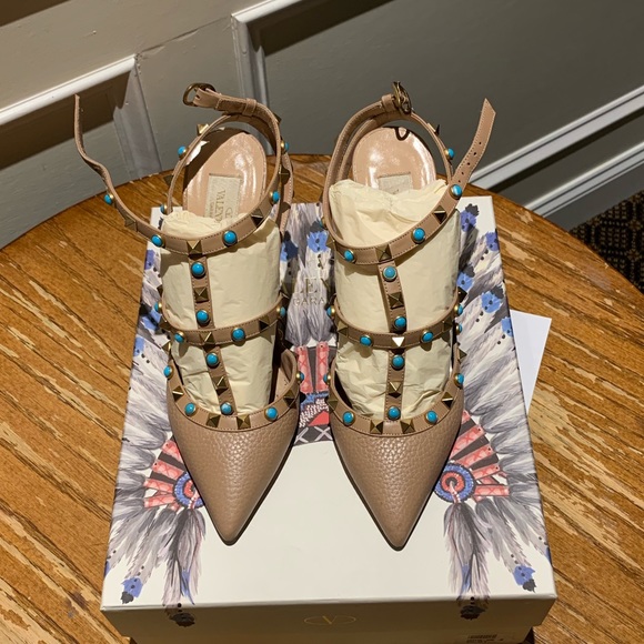 Valentino Leather Rockstud Turquoise Stone Pumps - Picture 3 of 8